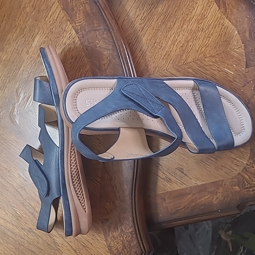 New! Vanberfia Womens 11.5 Navy Blue Sandals comfy casual leather summer sandals